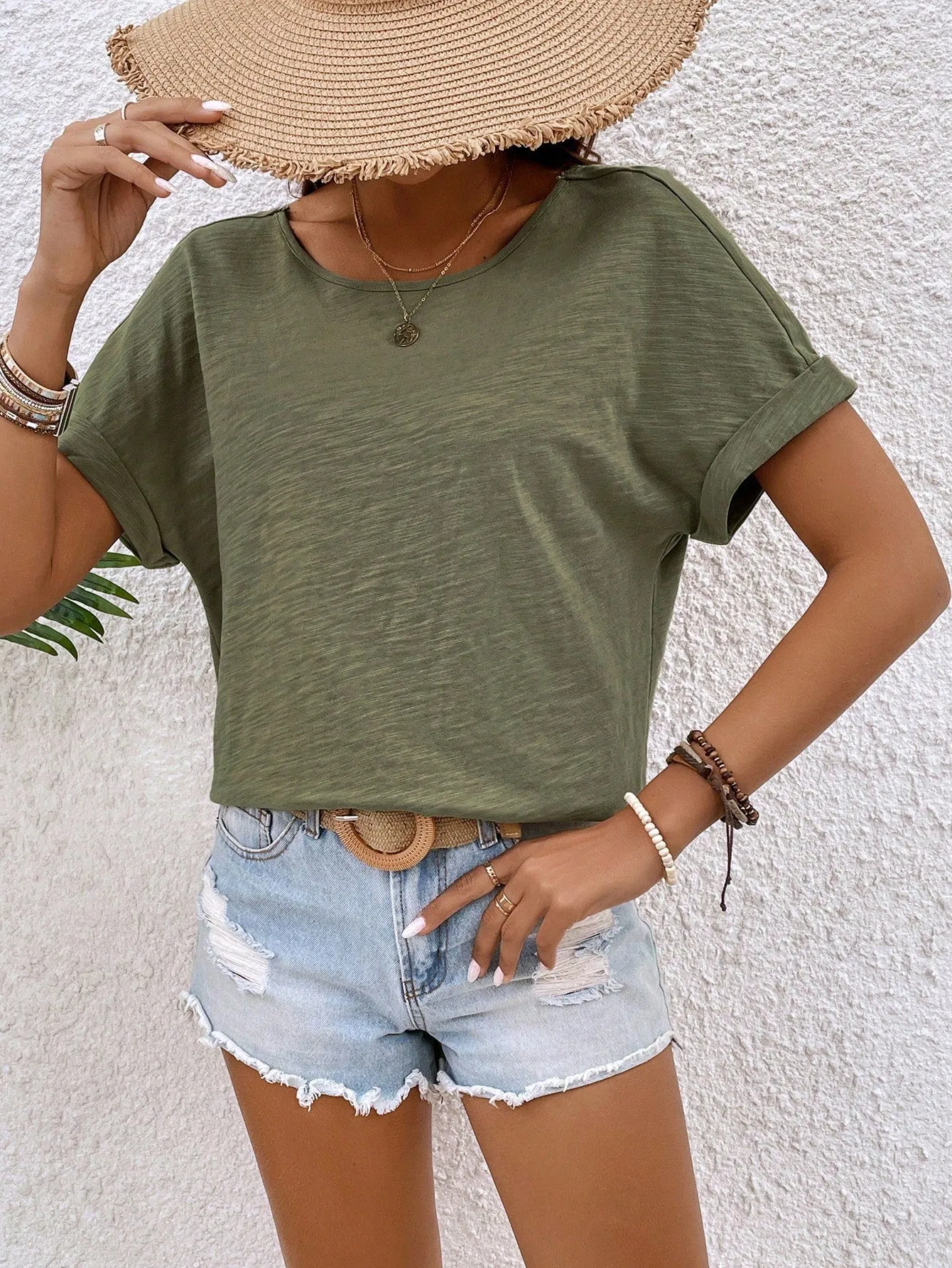 SHEIN Frenchy V-Back Short Sleeve T-Shirt