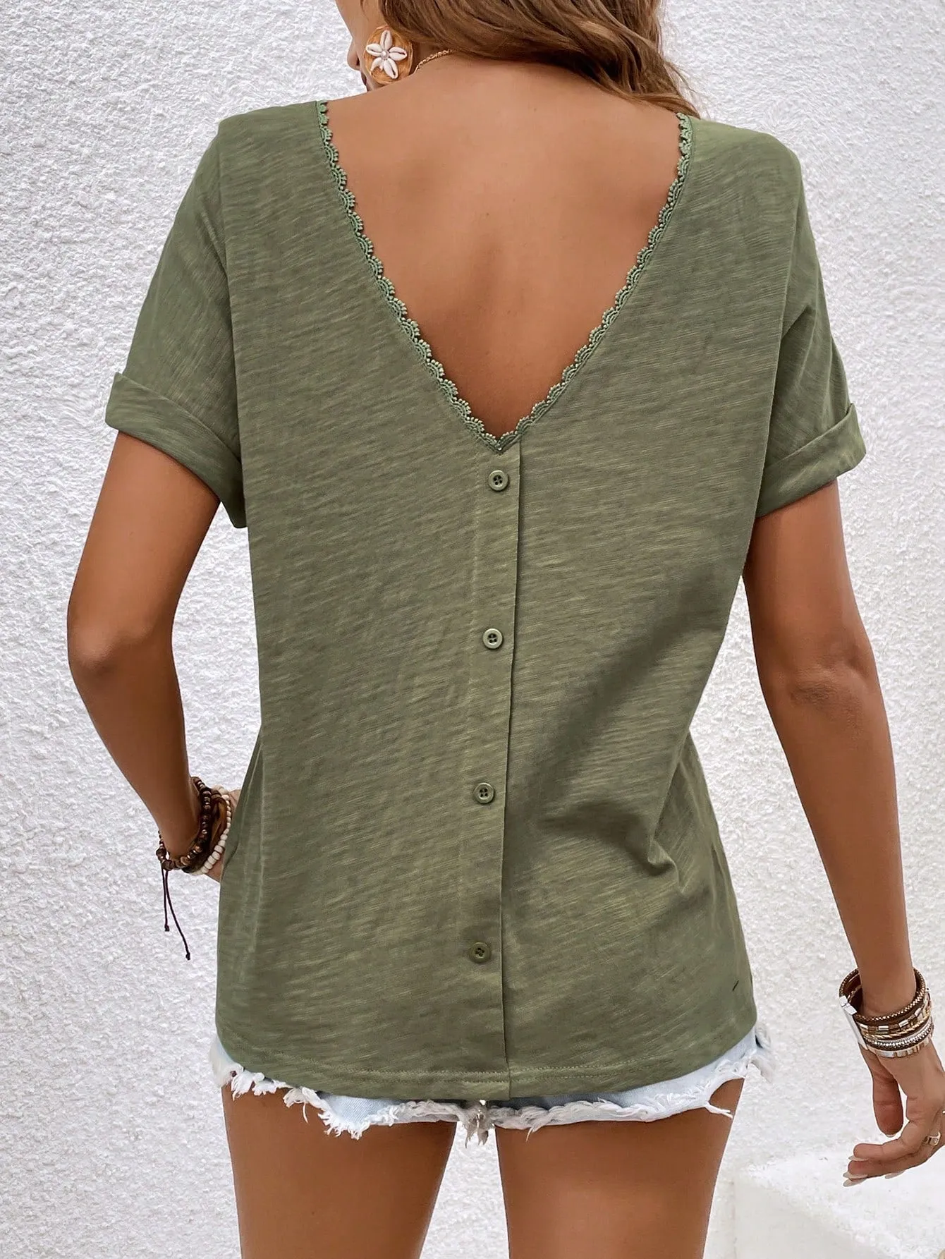 SHEIN Frenchy V-Back Short Sleeve T-Shirt