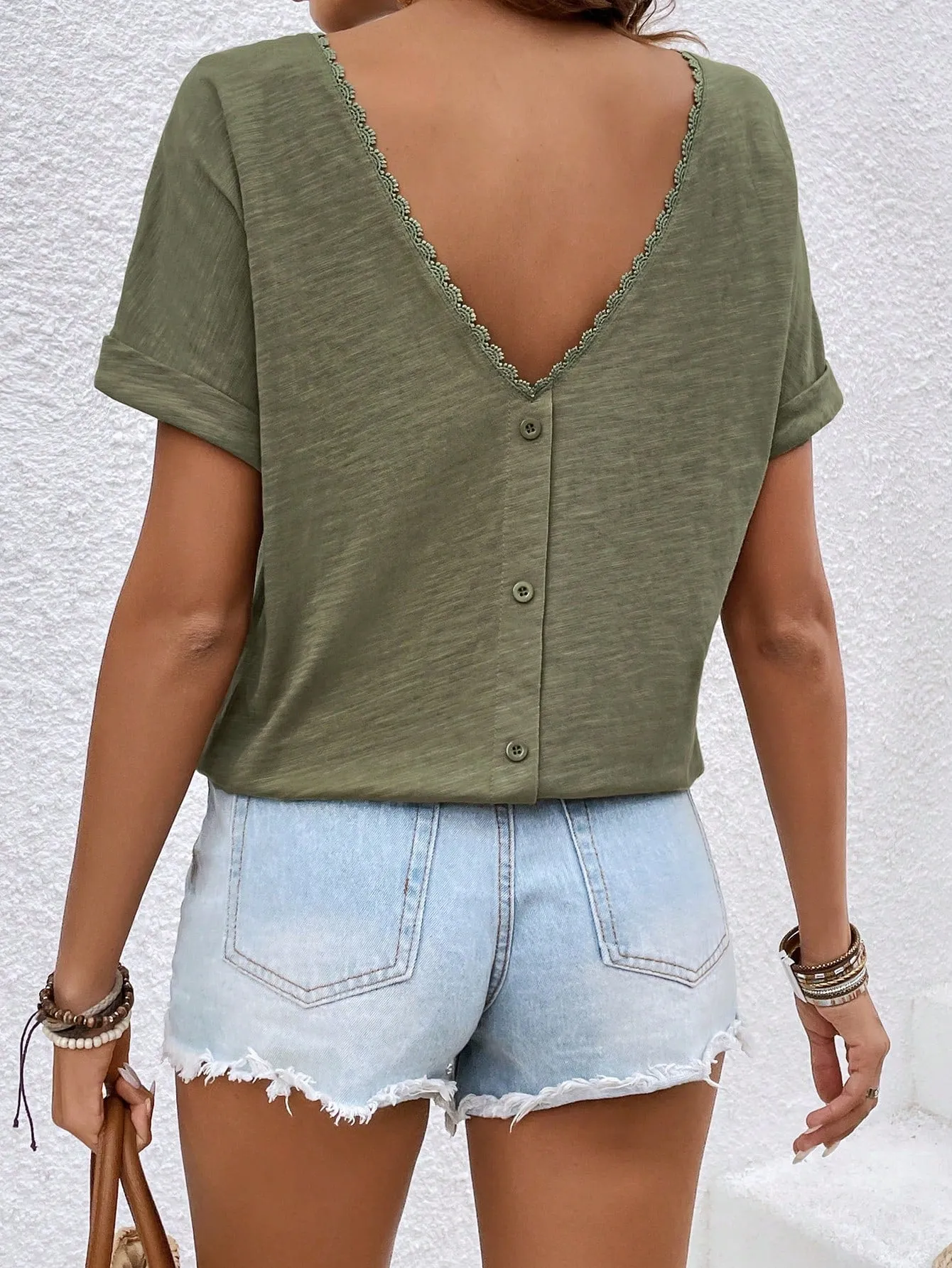 SHEIN Frenchy V-Back Short Sleeve T-Shirt