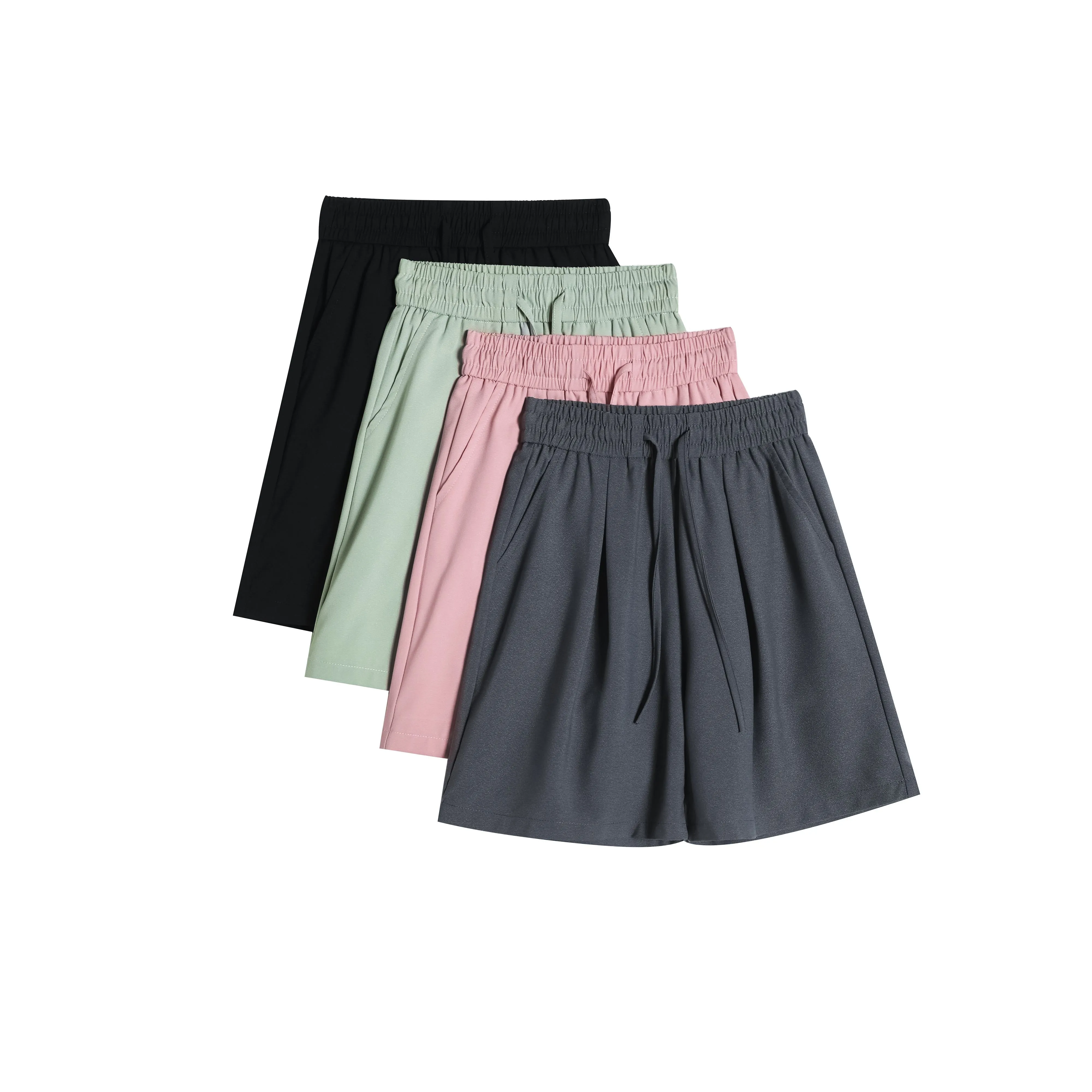 Thin Casual Straight Loose-Fit Silky Drawstring Waist Shorts